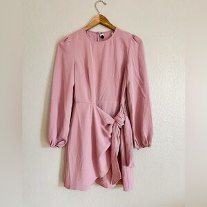Knotted Rose Pink Long Sleeve Tie-Front Skater Dress NWOT Small